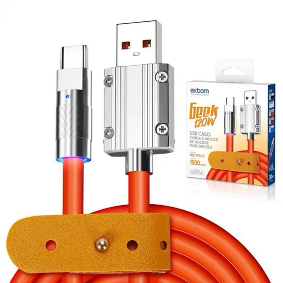 120W Cabo De Carga Super Rápida Tipo C/ IPhone /Micro V8 Silicone Líquido Usb Micro Original