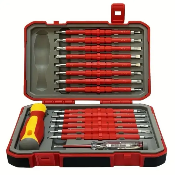 Jogo de Chaves Isoladas VDE 1000V – 29 Peças | Kit Elétrico Profissional com Bits Duplos e Estojo Reforçado