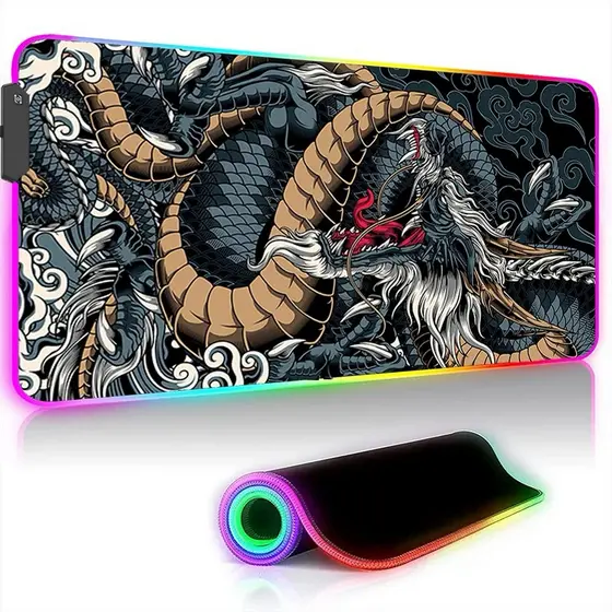 Mouse Pad Gamer Grande Tecido Dragão Louco Speed Borda Led 13 Cores RGB Forte Impermeável Original