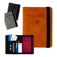 Carteira Porta Passaporte Documentos Cartões Cédulas e Bilhetes Organizador Para Viagem em Couro PU