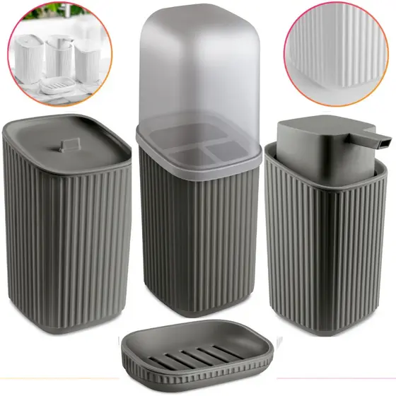 Kit 4 Acessórios Banheiro Porta Sabonete Líquido, Porta Algodão, Porta Escovas e Saboneteira Av