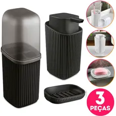 Kit 3 Acessórios Banheiro com Porta Sabonete Líquido, Porta Escovas e Saboneteira com Escorredor Av