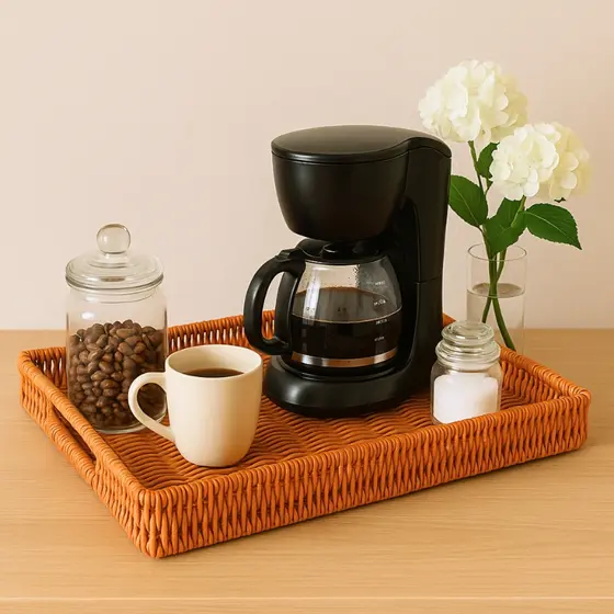 Bandeja Decorativa de Rattan Bandeja de Servir com Alça Mesa Posta Cantinho do Café