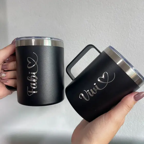 Caneca Aço Inoxidável Térmica Com Canudo E Tampa Alça 360ml Café Chá - PERSONALIZADA