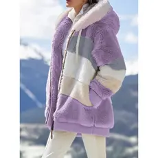 Jaqueta Feminina Com Capuz De Pelúcia Multicolorida Para Outono/Inverno