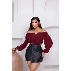 ciganinha blusa feminino ombro a ombro manga longa tecido crepinho  liso