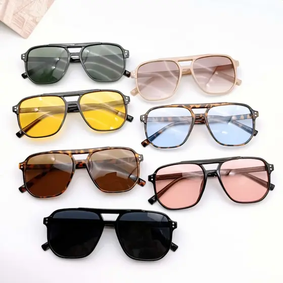 Óculos De Sol Quadrada Lente Amarela Retrô Grande Masculina E Feminina Proteção UV
