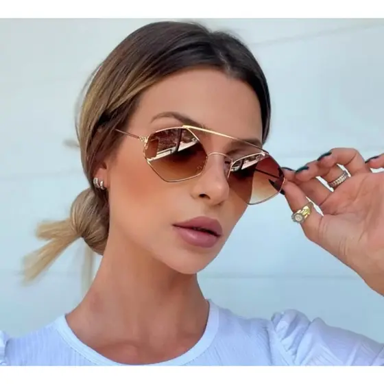 Óculos De Sol Feminino Masculino Geometrico Retro Hexagonal Clássicos Moda