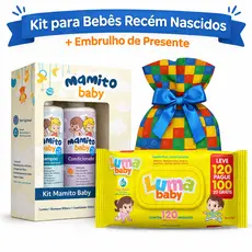 Kit Bebê Recém-Nascido Shampoo + Condicionador Mamito Baby + Lenço Umedecido + Embrulho de Presente