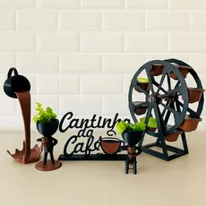cantinho decorativo do café xícara flutuante vasos bob e porta cápsula