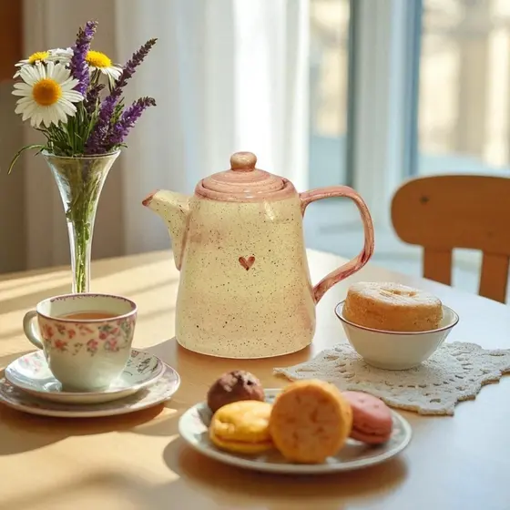 Chaleira Bule De Chá Café Rosa Coração Feito em Cerâmica Decorado Pintado a Mão
