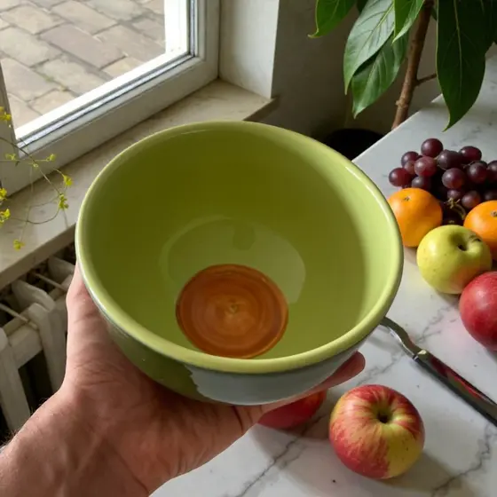 Bowl Decorado Em Abacate 600ml Feito de Cerâmica Pintado á Mão Para Frutas Cereais
