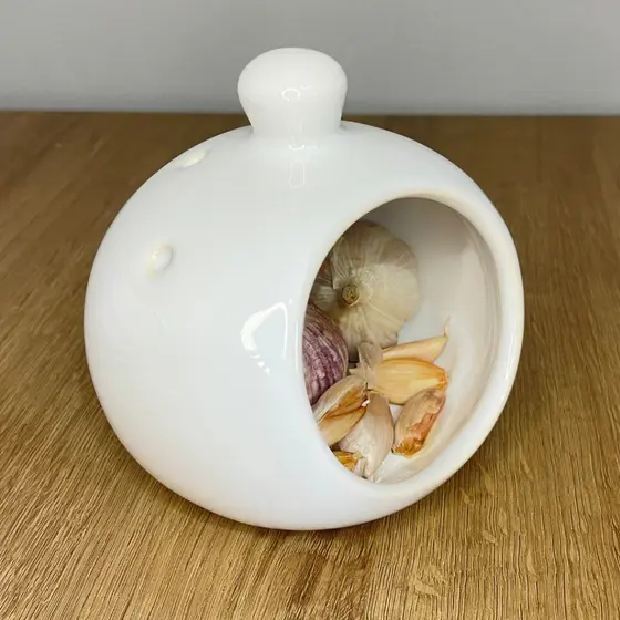Porta Alho Alheiro Pequeno Branco Cerâmica