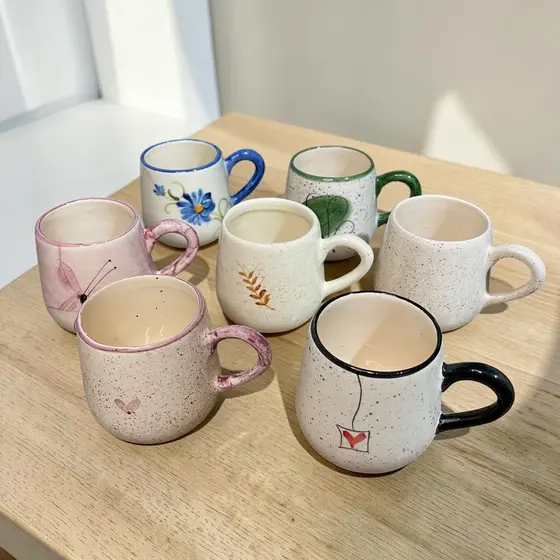 Caneca Bojuda Café Chá 250ml Cerâmica Decorada Pintada a Mão