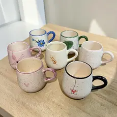 Caneca Bojuda Café Chá 250ml Cerâmica Decorada Pintada a Mão