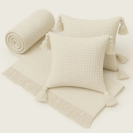 Kit Manta para Sofá Viena + 2 Capa de Almofada 45x45 Algodão – Decoração e Conforto