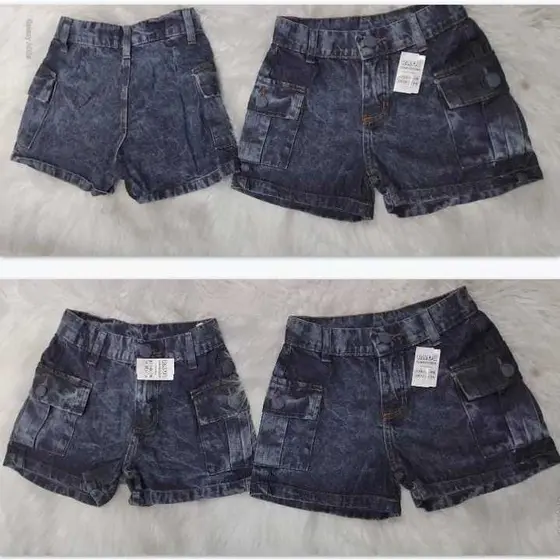 short jeans infantil meninas,short cargo marmorizado
