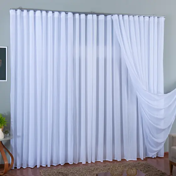 Cortina TRILHO SUIÇO DUPLO 7,00 X 2,50 / 2,80 Voil Gase De Linho e Forro Microfibra Luxo