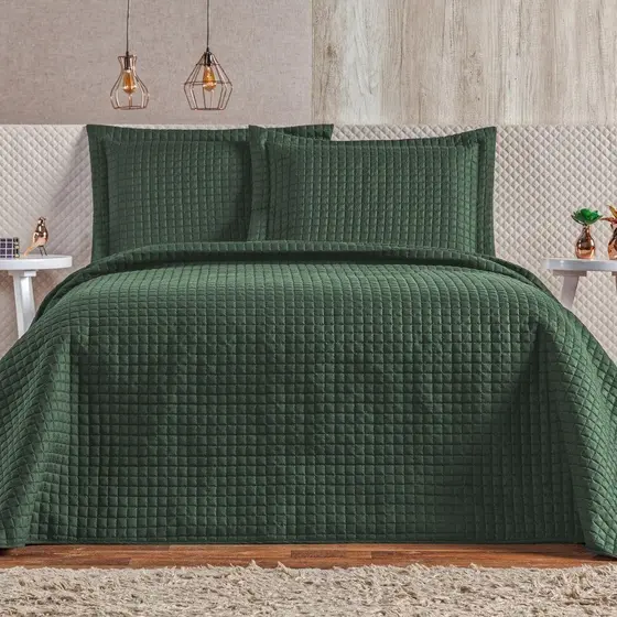 Colcha Cobre Leito QUEEN 3 Peças Tecido Premium 2,60m X 2,40m 200 Fios Plata