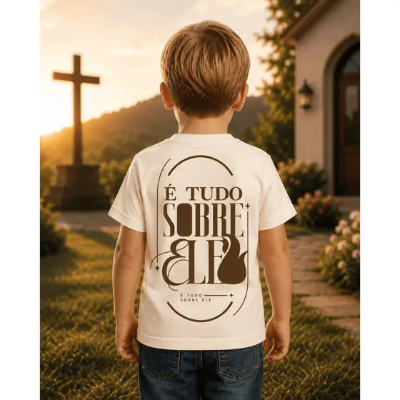 Camiseta Infantil Malha 30.1 100% Algodão Juvenil Estilosa Religiosa Jesus Cristo É tudo Sobre ele