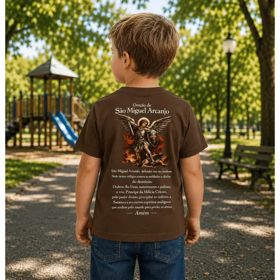 Camiseta Infantil Malha 30.1 100% Algodão Juvenil Estilosa Colorido Jesus Cristo São Miguel Arcanjo