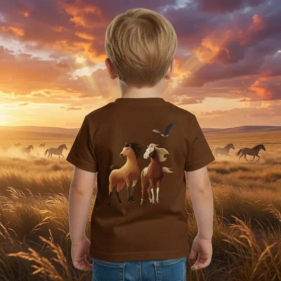 Camiseta Infantil Malha 30.1 100% Algodão Camisa Juvenil Estilosa Divertida Cavalos