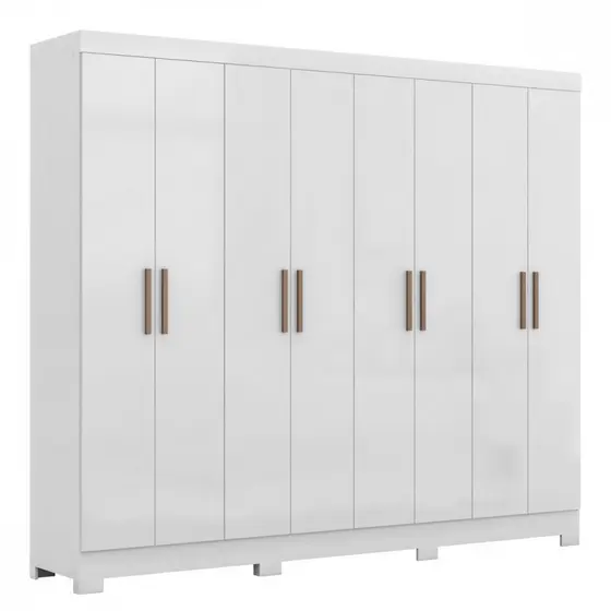 Guarda Roupa Casal Paris com Pés 8 Portas MDP Branco Brilho Maxel