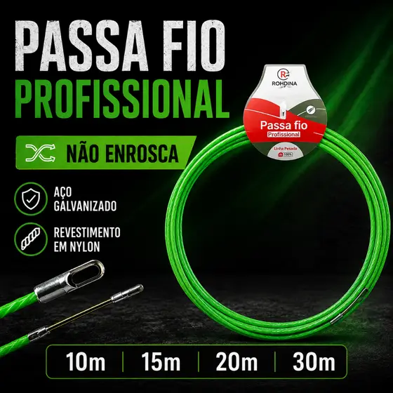 Passa Fio Profissional Não Enrosca Aço Galvanizado Revestido Nylon 10m 15m 20m 30m Rohdina