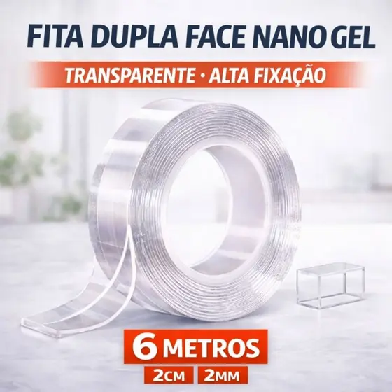 Fita Mágica Dupla Face Extra Forte 2 Metros Nano Gel Fixa Tudo Quadro Cabeceira Espelhos Suportes