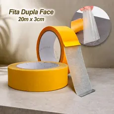 Fita Adesiva Dupla Face 20m x 3cm Amarela Alta Fixação Tapete Carpete Tecido Resistente Ao Calor Impermeável