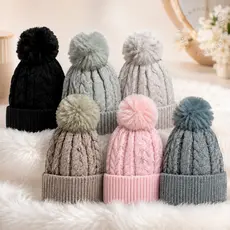 Touca Feminina Lã Pompom Pelinho Com Forro Macio Gorro Tricô Feminino Moda Blogueira Estilo Inverno