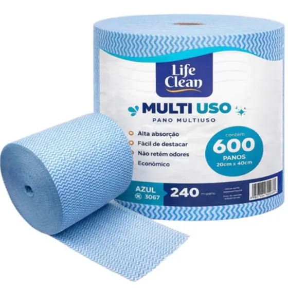 Pano Tipo Perfex 600 Unidades 20x40cm Azul Rolo Multiuso Alta Absorção Limpeza