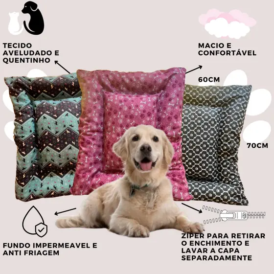 Cama Pet 70X60 Grande Para Cães e Gatos Colchonete Pet Caminha Promoção