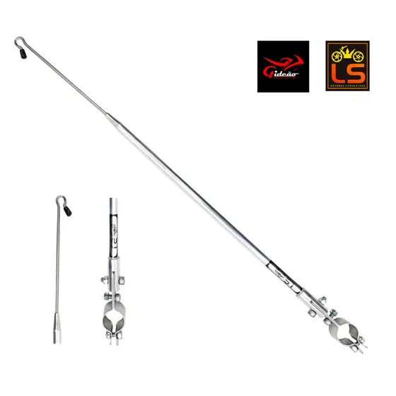 Antena Corta Pipa Moto 2 Estágios Retrátil e Reclinável Guidão Abraçadeira e Vareta Aço Inox e Tubo em Alumínio / Foto R