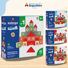 Brincando de Engenheiro Xalingo Brinquedo Educativo de Madeira Blocos de Construção Original 3+