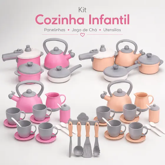 Kit Cozinha Infantil Brinquedo Completo Panelinhas Utensílios Jogo de Cha Faz de Conta