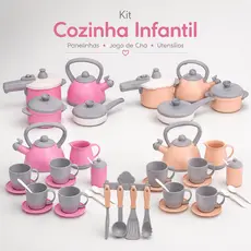 Kit Cozinha Infantil Brinquedo Completo Panelinhas Utensílios Jogo de Cha Faz de Conta