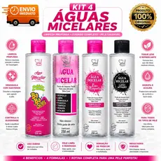 KIT 4 ÀGUA MICELAR  250 ml LIMPEZA COMPLETA ,SKIN CARE, ANTI OLIOSIDADE, TONIFICA HIDRATA A PELE, REMOVEDOR DE MAQUIAGEM