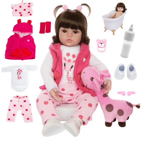 Boneca Reborn Bebê Girafinha Luxo Original Realista de Silicone Menina Pode Dar Banho Envio Imediato