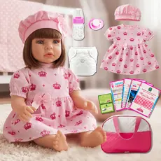 Bebê Reborn Realista Silicone Boneca Pode Dar Banho Menina Vestido