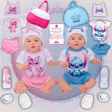 Gêmeos Bebê Reborn Boneca Realista Mary Menina e Menino Silicone Bolsa Maternidade