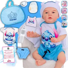 Bebê Reborn Boneco Menino Realista Stitch Original 100% Silicone Com Bolsa Maternidade