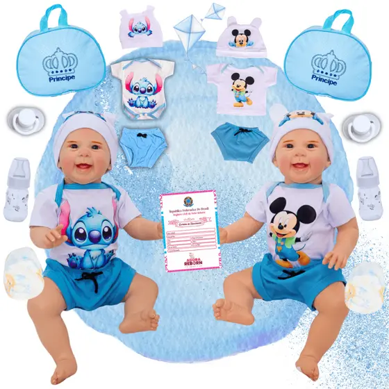 Gêmeos Bebê Reborn Boneca Realista Mayze Meninas Silicone com Bolsa Maternidade.