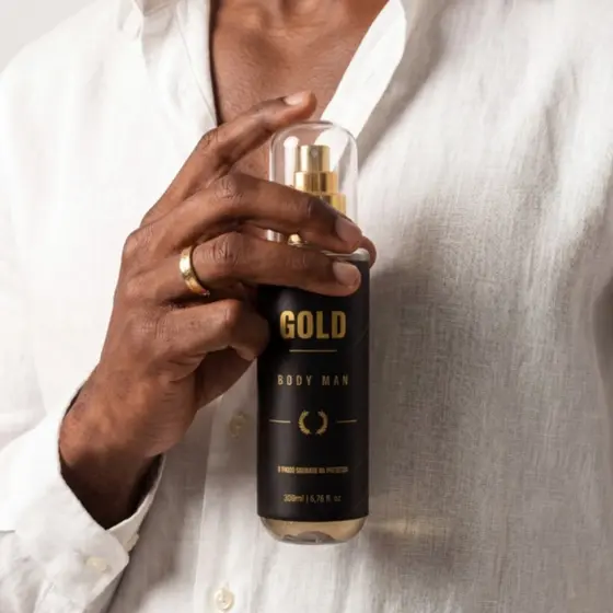 Body Splash Gold 200ml Perfume Corporal Masculino Fragrância Marcante Alta Fixação