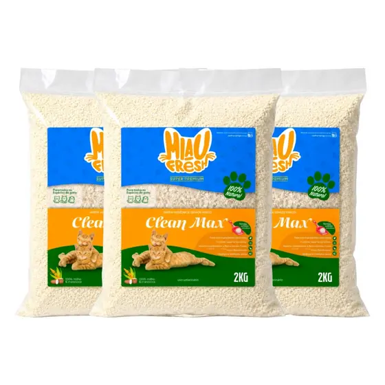 Kit 3 Areia Higiênica Miau Fresh Biodegradável 2Kg  Mandioca E Milho P/ Gatos Controle De Odores Torrão - Variações