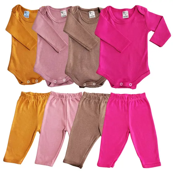 kit 8 peças mijão calça e body manga longa infantil bebe masculino e feminino