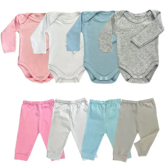 kit 4 peças mijão calça e body manga longa infantil bebe masculino e feminino