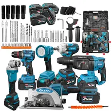 Kit 6 em 1 furadeira sem escova 21V + chave inglesa + rebarbadora + martelo + luz + motosserra