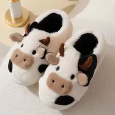Pantufa Chinelos Vaca de Pelúcia infantil com Cano Medio macio 3D chinelos de vaca