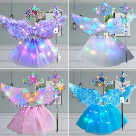 Fantasia Asa Borboleta Fada com LED Pisca Completa  e Infantil Varinha + Tiara Festa Carnaval